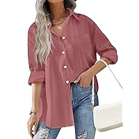 HOTOUCH Women Button Down Shirts Office Drop Shoulder Oversized Blouse Long Sleeve Boyfriend Dress Shirt with Pocket