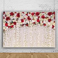 Leowefowa Wedding Rose Floral Wall Backdrop Romantic Red White Rose Flower Background for Lover Reception Bridal Shower Brithday Newborn Party Banner Dector Photo Shoot Props 10x8FT