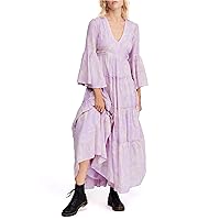 Free People Womens Floral Bell-Sleeve Maxi Dress