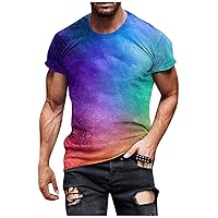 Men's Summer Crew Neck Date Crop T-Shirts Fitted Polyester Short Sleeve Cuddly Fashionable Shirt Blouse Men with Pleated Colour Gradient