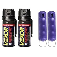 Vexor Pepper Spray 4 Pack Bundle - 2 Full Axis with Belt Clip Self Defense Police Strength, 20 Ft. Range + 2 Pack Flip-Top Finger Grip, 20+ Shots, 10-12 Ft. Range