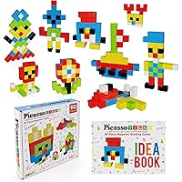 PicassoTiles Aircraft and Action Figures + 60pc Magnetic Puzzle Cubes, Magnetic 4pc Action Figures Airplane and Helicopter Add-on Pretend Playset, 1” Magnet Building Block Set, Ideabook with 50 Ideas
