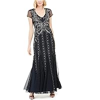 Adrianna Papell Womens Beaded Gown Dress, Blue, 16