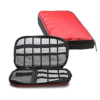 Travigo Gadget Wallet 600D Nylon Mesh Pockets Double Zipper Charging Cable SD Card Power Adapter Organizer Pouch Portable Travel Space Saver Bag,TA11 (red)