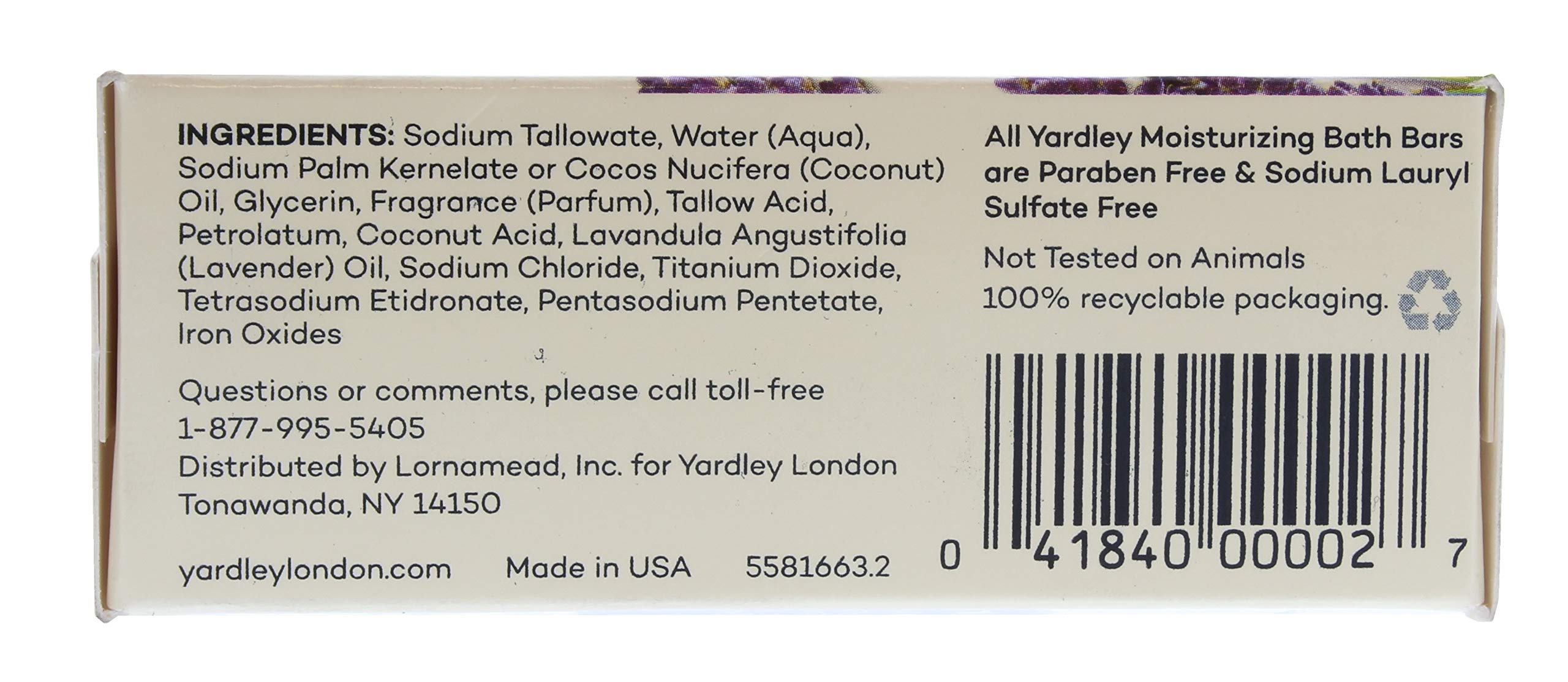 Yardley London English Lavender Naturally Moisturizing Bath Bar, 4.25 ounce