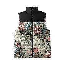 Winter Vintage Vest Coat Men Cotton Slim Flora printed Sleeveless Jacket Warm Thick Zipper Vest Waistcoat