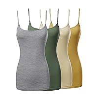 Womens & Juniors Basic Solid Long Length Adjustable Spaghetti Strap Tank Top - 4 Pack