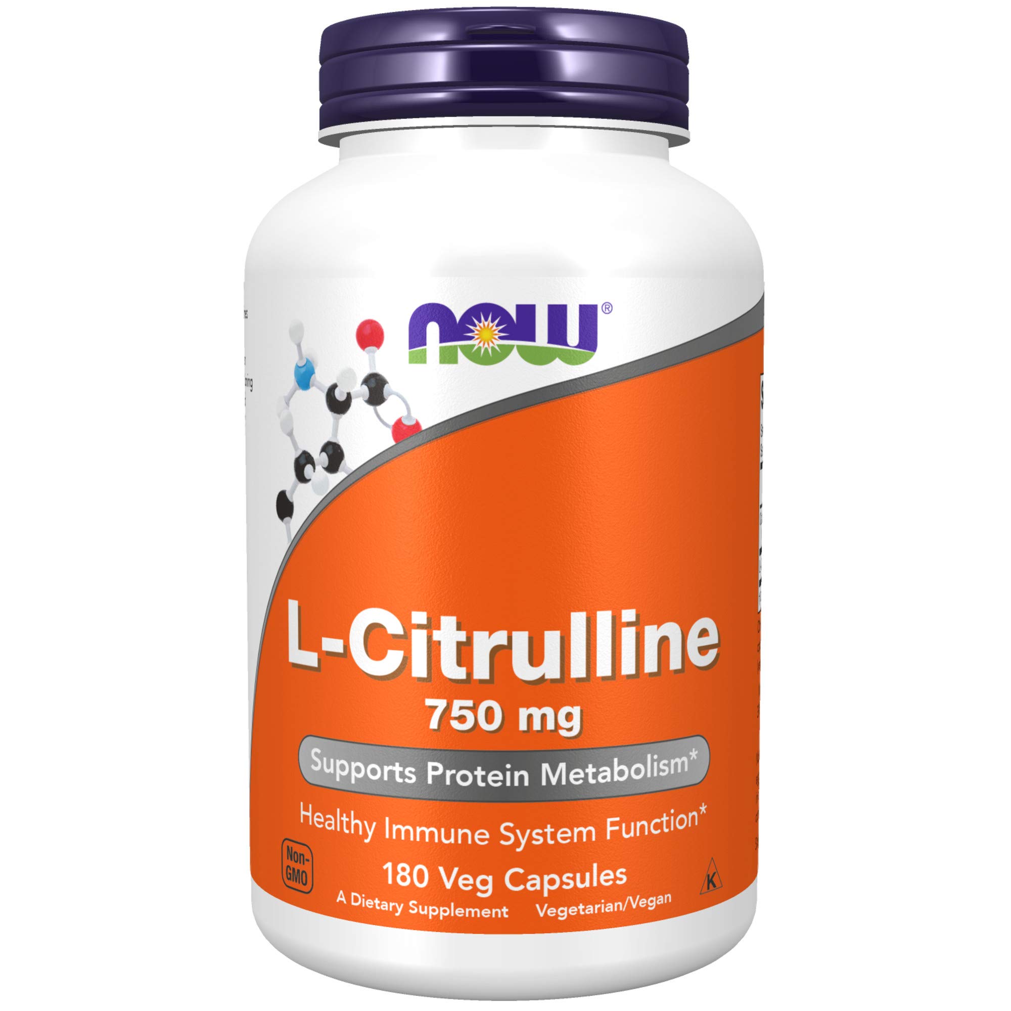 NOW Supplements, L-Citrulline 750 mg, Supports Protein Metabolism*, Amino Acid, 180 Veg Capsules