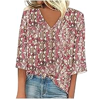 Womens Tops V-Neck Floral Printed Tunic Tops Short Sleeve T Shirts Trendy Plus Size Blouses Fashion Pullover Tops