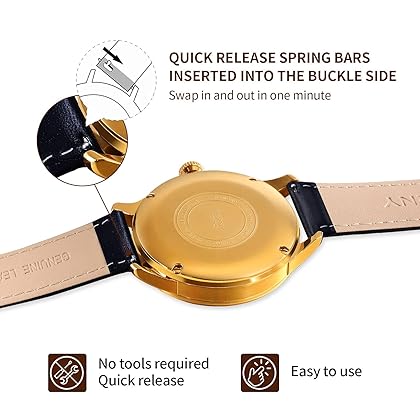 BERNY Quick Release Leather Watch Bands Men's Women's Watch Bands Top Genuine Leather Watch Strap for Men Women - 16mm 18mm 20mm 22mm 24mm, Black Brown