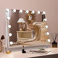 Fenair Tabletop Mount Rotating Hollywood Vanity Mirror with Lights Makeup Mirror with Lighting and USB Charge Port for Bedroom Dressing Room, 15 Dimmable Bulbs, 360° Rotation