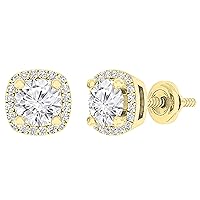 Dazzlingrock Collection 5mm Each Round Gemstone or Diamond with White Diamond Halo Screw Back Stud Earrings for Women in 14K Yellow Gold