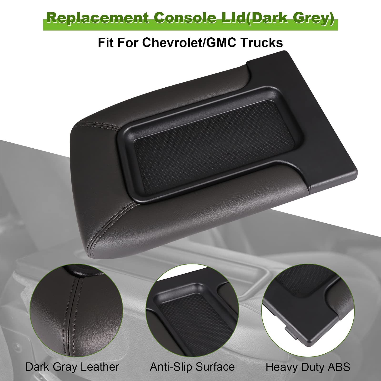 SCITOO Auto Dark Grey Center Console Lid Kit Replacement fit for 2001-2007 for GMC Sierra for Chevrolet Silverado