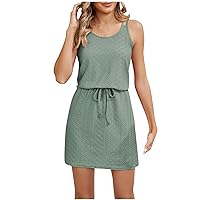Pallets for Sale Liquidation Electronic Women's Eyelet Dress with Pocket, Spaghetti Strap Tank Dress Sexy Sleeveless Becch Mini Dresses Cover Up Drawstring Sundress Lightning Deals of Today Green