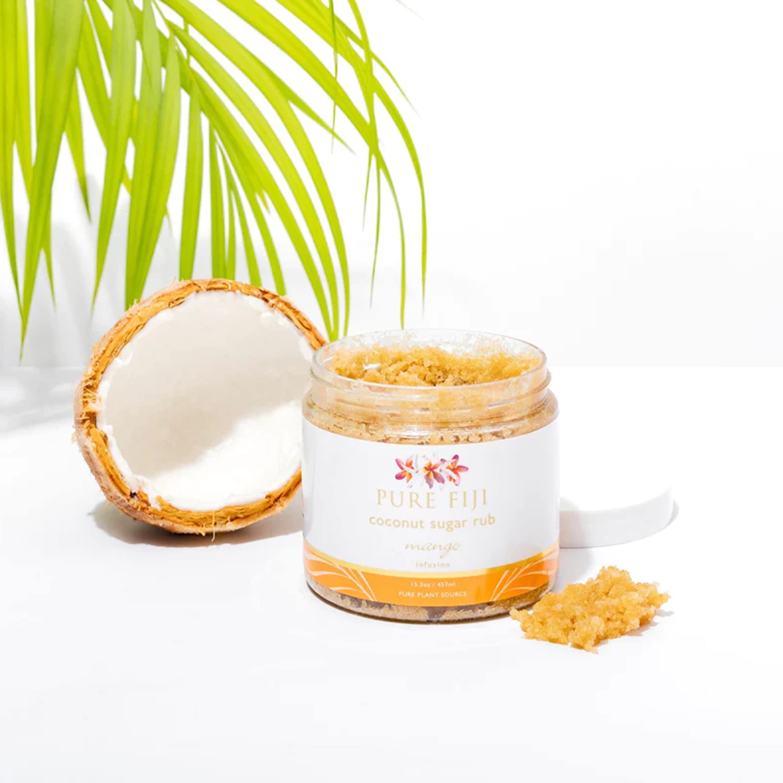 Pure Fiji Coconut Sugar Rub - Coconut Body Scrub Natural Origin for Smooths and Softens Skin - Organic Exfoliating Sugar Scrub for Body, Mango, 15.5 oz