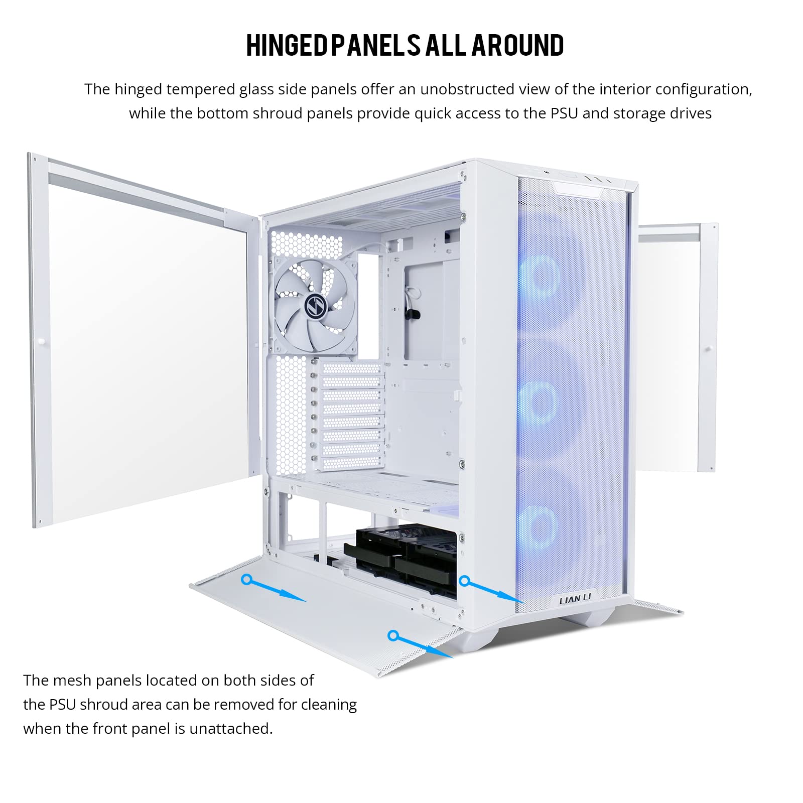 LIAN LI LANCOOL III E-ATX PC Case, Spacious RGB Gaming Computer Case with Hinged Tempered Glass Doors, Fine Mesh Panels, 4x140mm PWM Fans Pre-Installed High Airflow Chassis (White)
