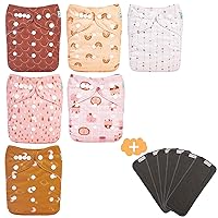 ALVABABY Baby Cloth Diapers 6 Pack with 12 Microfiber Inserts and 6pcs 5-Layers Cloth Diaper Inserts