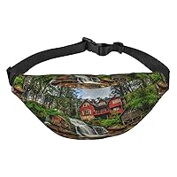 Waterfall Chalet Printed Fanny Pack Belt Bag Waist Bag With 3-Zipper Pockets Adjustable Crossbody For Sports Running Travel