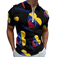 Love Venezuela Mens Polo Shirts Quick Dry Short Sleeve Zippered Workout T Shirt Tee Top