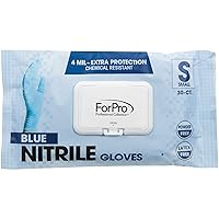 ForPro Disposable Nitrile Gloves, Chemical Resistant, Powder-Free, Latex-Free, Non-Sterile, Food Safe, 4 Mil, Blue, Small, 30-Count