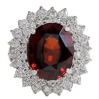 11.01 Carat Natural Red Hessonite Garnet and Diamond (F-G Color, VS1-VS2 Clarity) 14K White Gold Luxury Cocktail Ring for Women Exclusively Handcrafted in USA