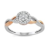 Mother's Day Gift For Her 1/4cttw Two-tone Criss Cross White Diamond Cluster Ring Crafted in Rhodium Plated & Rose Gold Plated Sterling Silver