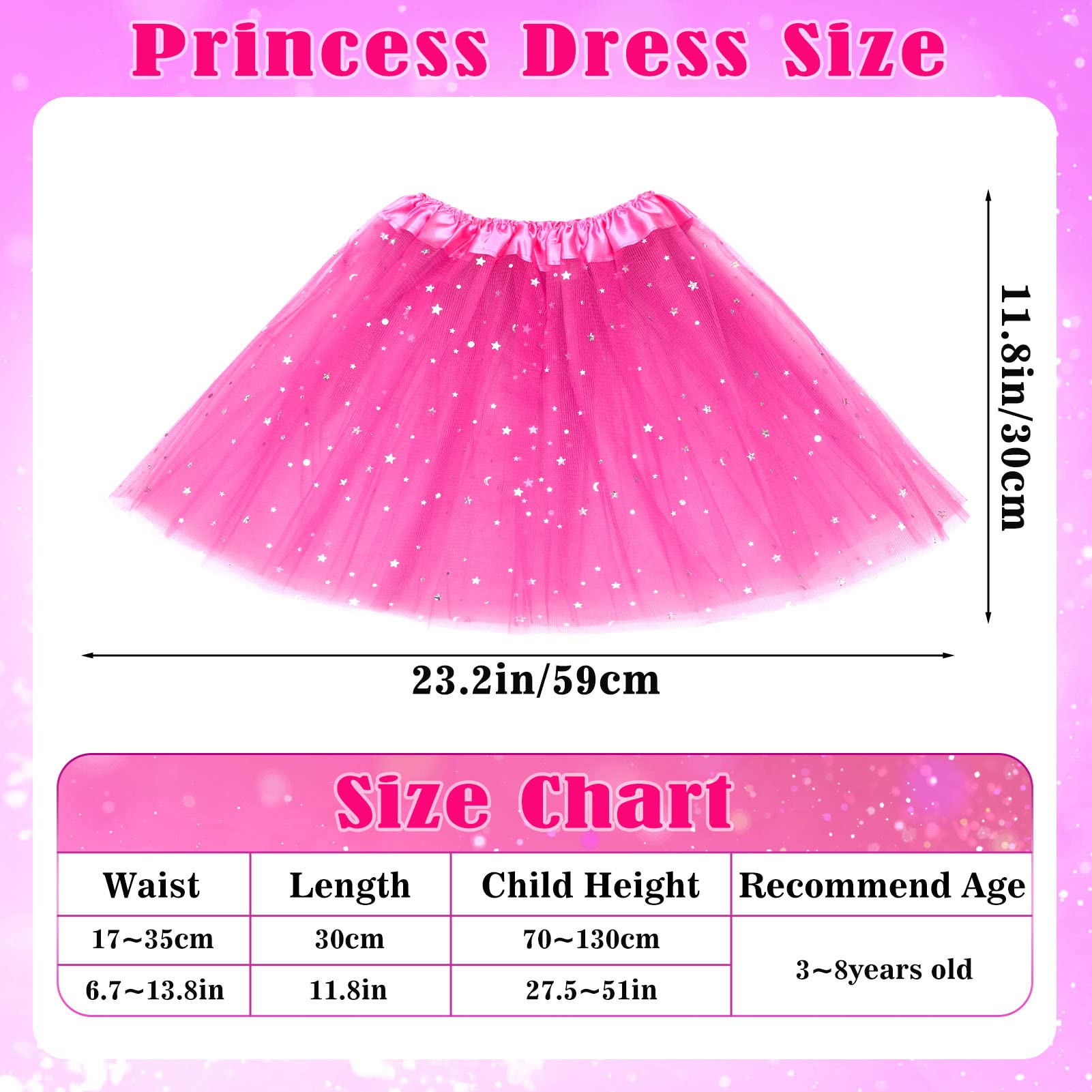 G.C Girls Princess Dress up Clothes with Star Sequins and Princess Crown Tiara Set Ballet Birthday Party for 2-8 Year Old Girl Gifts Tutu Skirt as Party Favors