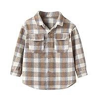Kids Toddler Flannel Fleece Shirt Jacket Plaid Long Sleeve Lapel Button Down Baby Boys Girls Boys Undershirts Size