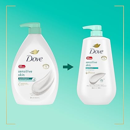 Dove Body Wash with Pump Sensitive Skin Hypoallergenic, Paraben-Free, Sulfate-Free, Cruelty-Free, Moisturizing Skin Cleanser Effectively Washes Away Bacteria While Nourishing Skin 30.6 oz