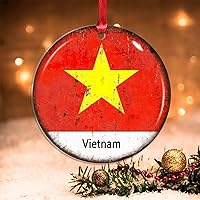 Vietnam National Flag Xmas Tree Ornaments Vietnam Gift Holiday Present Acrylic Xmas Tree Ornament Country National Christmas Decorations for Tree Winter Seasonal Decor