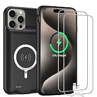 Battery Case for iPhone 15 Pro, Upgraded 10000mAh High-Capacity Protective Rechargeable Extended Charger Cover Compatible with iPhone 15 Pro (6.1 inch) Wireless Charging Case Support Carplay - Black