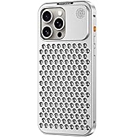 Metal Case for iPhone 14/14 Pro/14 Pro Max, Aluminum Shockproof Hollow Heat Dissipation Case with Metall Camera Ring & Safety Lock,Silver,14 Pro