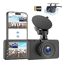 Dash Cam Front and Rear Camera, Otovoda 3Inch Screen WiFi Dash cam, 2.5K+1080P Dash Camera for Cars, Dashboard Camera with Free 64GB SD Card, Type-C Port, Parking Monitor, Super Night Vision