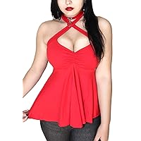 Padded Sexy Cute Retro Babydoll Pinup Halter Top | Made in USA| Peplum Empire Waist Slimming Look|