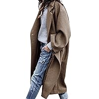 UANEO Women's Wool Blend Coat Oversized Double Breasted Long Trench Overcoat Winter(Taupe-XXL)