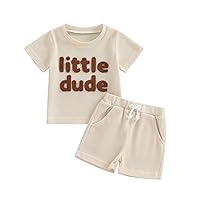 Toddler Baby Boy Clothes Letter Print Summer Outfit Short Sleeve Tops and Stretch Jogger Shorts 6M 12M 18M 24M Set