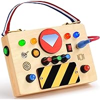 Montessori Toddler Busy Board Toy with LED Light - Wooden Sensory Toys with Switches for kids Gifts, Learning Toys for 1 2 3 4 Year Old Boys & Girls, baby fine motor skills toys & travel toys