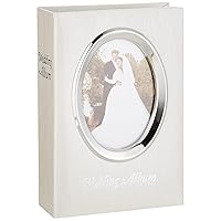 Pioneer Photo Albums 100-Pocket Moire Cover Album with Silvertone Oval Frame and Wedding Album Text for 4 by 6-Inch Prints, Ivory