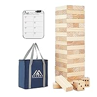 Giant Tumble Tower, Stacking Backyard Game Stacking from 2Ft to Over 4.2Ft with 2 Dices|Scoreboard| Carrying Bag, Wooden Block Indoor Outdoor Game for Kids Adult Family- 57 Pieces