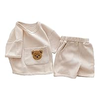 Clothes Set 2Pieces Short Sleeves & Pants Cartoon Bear Large Pocket Toddler T-Shirt Shorts Clothing Bodysuit