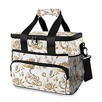 ALAZA Elegant Gold Rose Flowers Leaves Large Cooler Lunch Bag, Waterproof Cooler Bag for Camping, Picnic, BBQ, Family Outdoor Activities