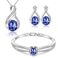 Charming Crystal Jewelry Sets For Women 18K White Gold Plating Bracelet Necklace And Earrings Sets For Wife Girlfriend Or Mothers Idea Gift For Mother's day