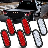 Nilight 6Inch Oval Trailer Tail Light 6PCS Red White 10LED with Flush Mount Grommets Plugs IP67 Waterproof Brake Turn Signals Reverse Lights for RV Truck Trailer, 2 Years Warranty