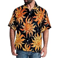 Hawaiian Shirt for Men Casual Button Down, Quick Dry Holiday Beach Short Sleeve Shirts Dark Sun Pattern,S