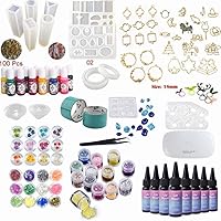 NewVersion- Epoxy Resin UV Glue Kit Clear Transparent Solar Curing with Lamp Molds Liquid Color Pigments 30 Bezels for Pendants Earrings 36 Decorations + Tapes Eyelets Tweezers for Jewelry Making