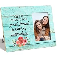 Friend Gift Picture Frame,Life is Meant for Good Friends and Great Adventures Wooden Flower Photo Frame for Tabletop Wall Display,Friendship Gifts,Friend Gifts for Bestie BFF Women Z334