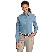 PORT AND COMPANY Ladies Long Sleeve Denim Shirt – 100% Cotton Fabric – S-4XL