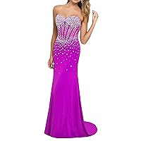 Women Long Prom Dresses Mermaid Beaded Formal Party Maxi Evening Gowns