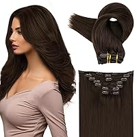 Full Shine Clip in Hair Extensions Real Human Hair Jet Black Straight Natural Human Hair Invisible Clip in Extensions Thick Hair Extensions for Women 7Pcs 20 Inch