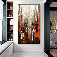 Large Framed Prints Modern City Architecture Landscape Orange Canvas Painting Wall Pictures Living Room Mural 80x105cm/31x41inch With-Golden-Frame